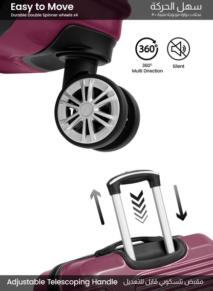 Parajohn Aeris 3-Piece Set ABS+PC Luggage Set Lightweight Small 10KG, Medium 20KG & Large 30KG 8 Wheels Trolley Hardsided Travel Suitcase