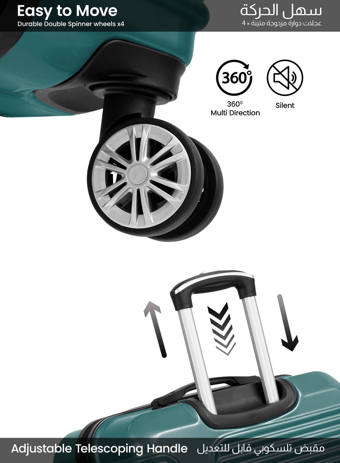 Parajohn Aeris 3-Piece Set ABS+PC Luggage Set Lightweight Small 10KG, Medium 20KG & Large 30KG 8 Wheels Trolley Hardsided Travel Suitcase