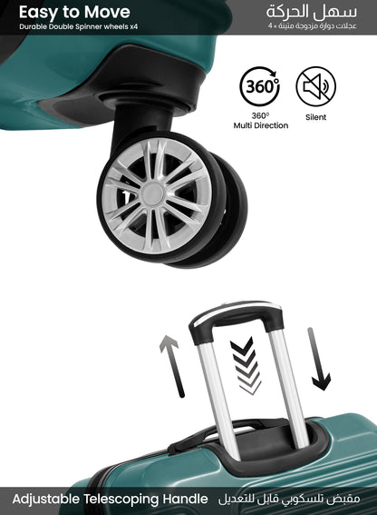 Parajohn Aeris 3-Piece Set ABS+PC Luggage Set Lightweight Small 10KG, Medium 20KG & Large 30KG 8 Wheels Trolley Hardsided Travel Suitcase