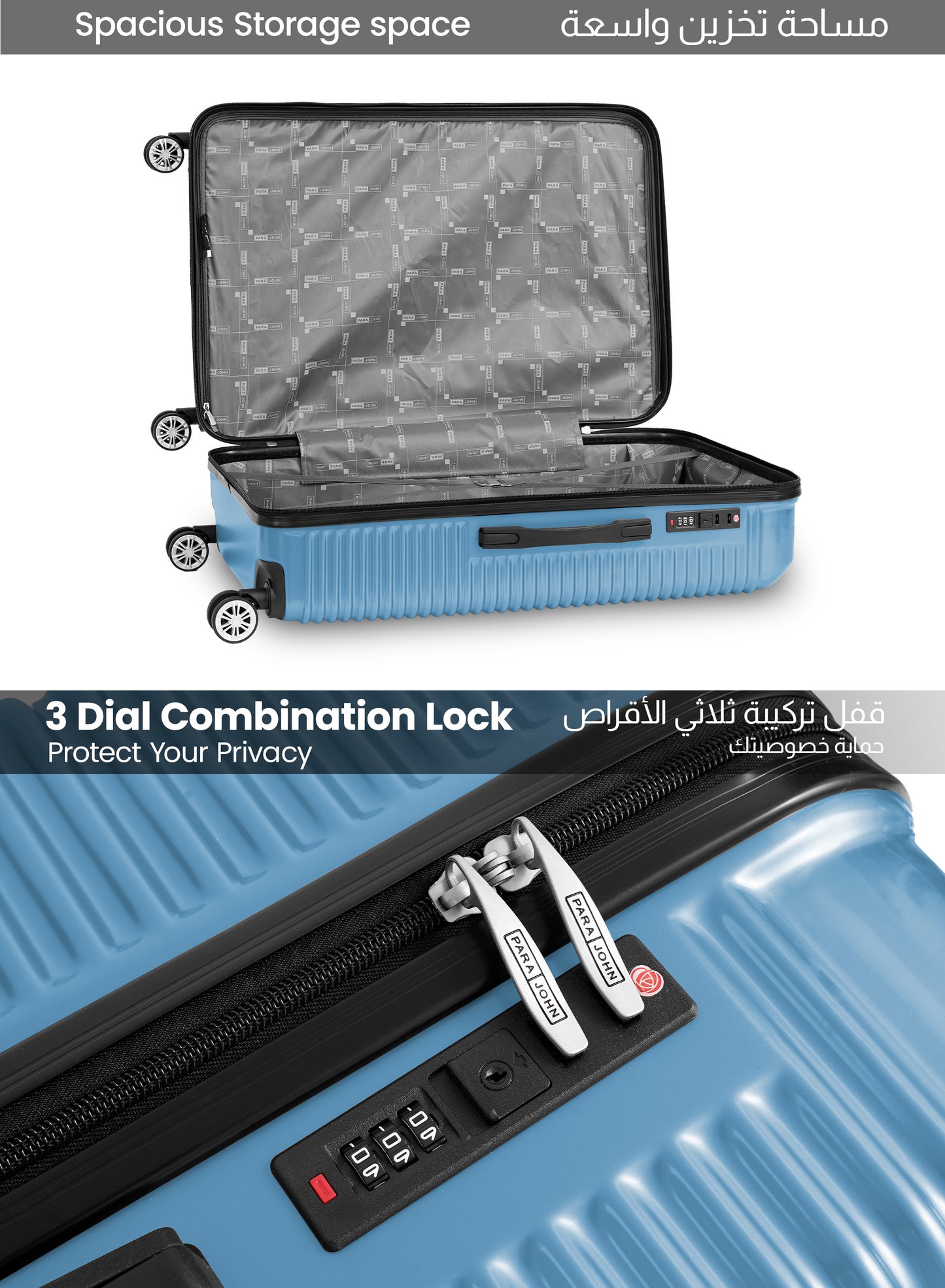 Parajohn Aeris 3-Piece Set ABS+PC Luggage Set Lightweight Small 10KG, Medium 20KG & Large 30KG 8 Wheels Trolley Hardsided Travel Suitcase