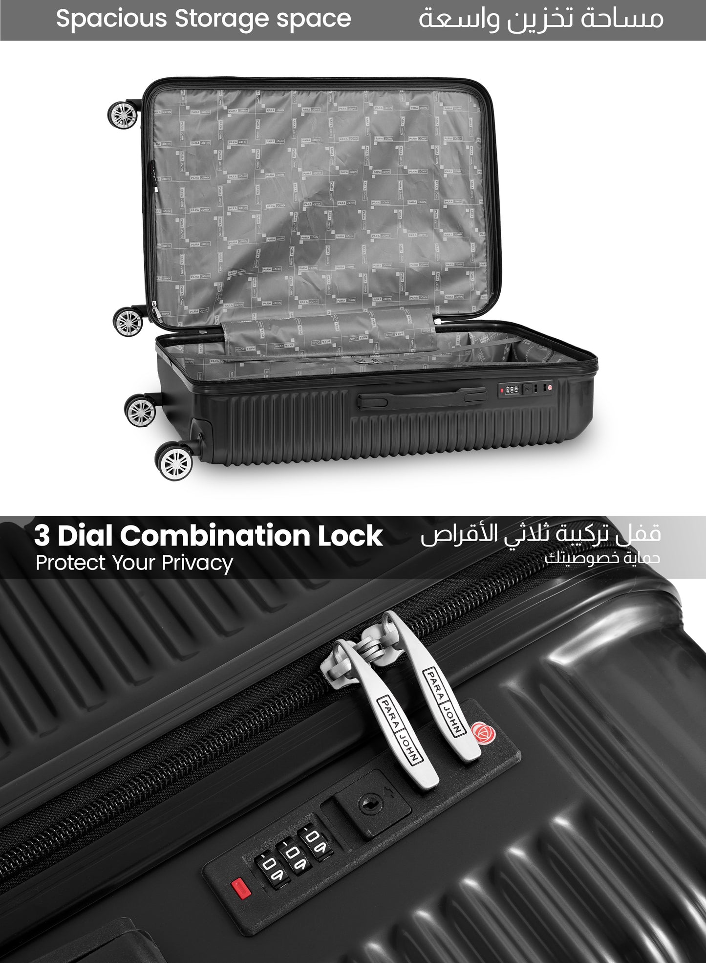 Parajohn Aeris 3-Piece Set ABS+PC Luggage Set Lightweight Small 10KG, Medium 20KG & Large 30KG 8 Wheels Trolley Hardsided Travel Suitcase