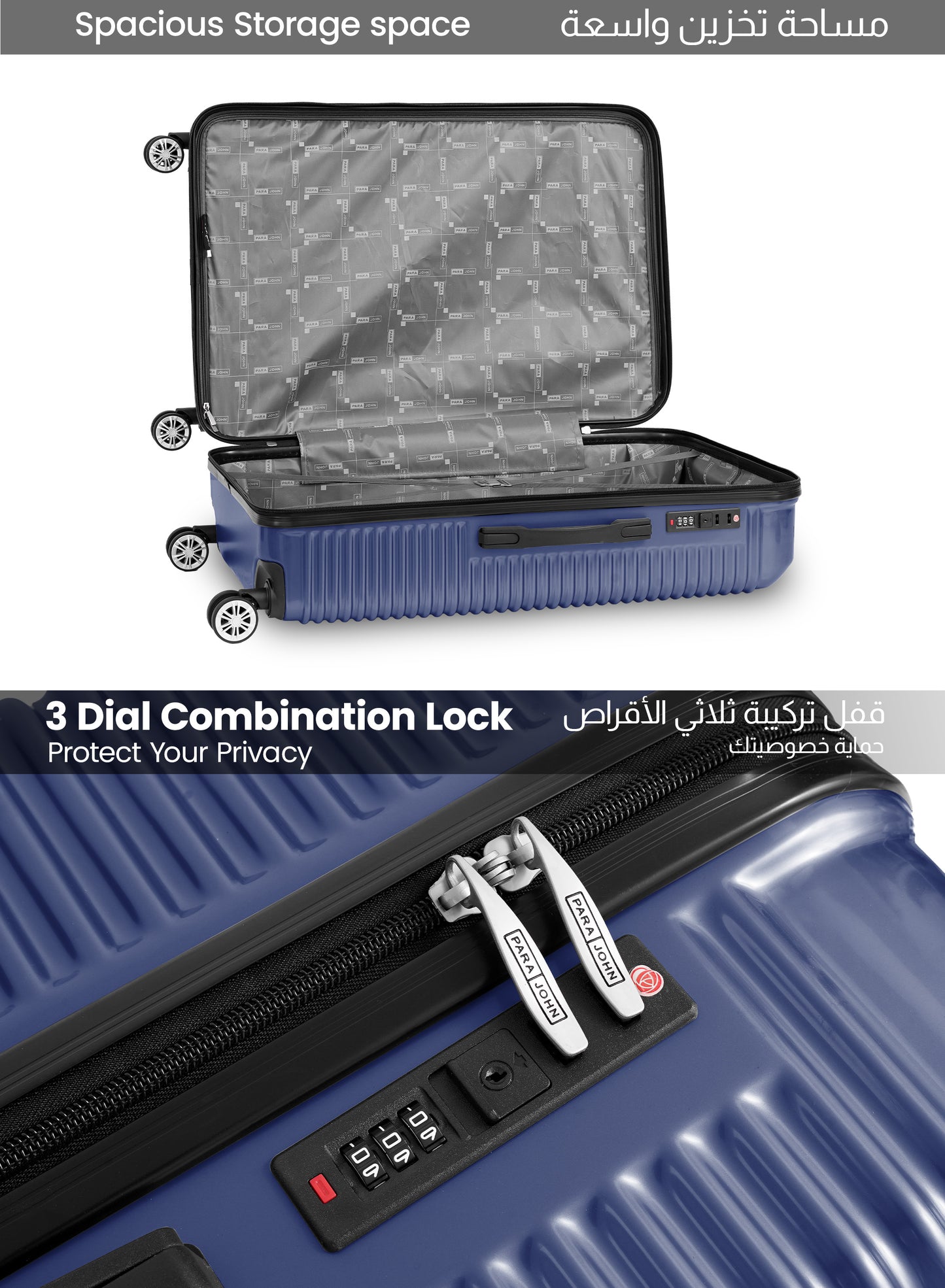 Parajohn Aeris 3-Piece Set ABS+PC Luggage Set Lightweight Small 10KG, Medium 20KG & Large 30KG 8 Wheels Trolley Hardsided Travel Suitcase