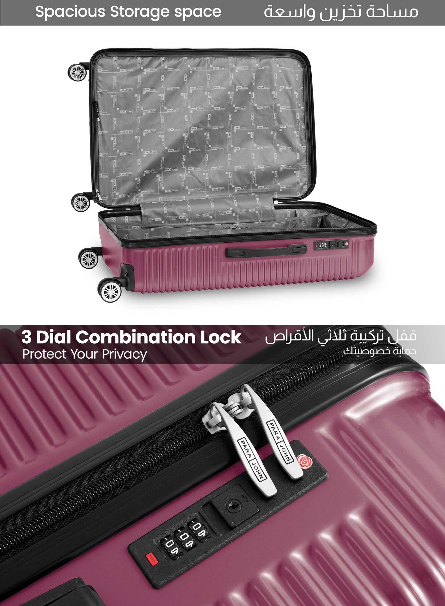 Parajohn Aeris 3-Piece Set ABS+PC Luggage Set Lightweight Small 10KG, Medium 20KG & Large 30KG 8 Wheels Trolley Hardsided Travel Suitcase