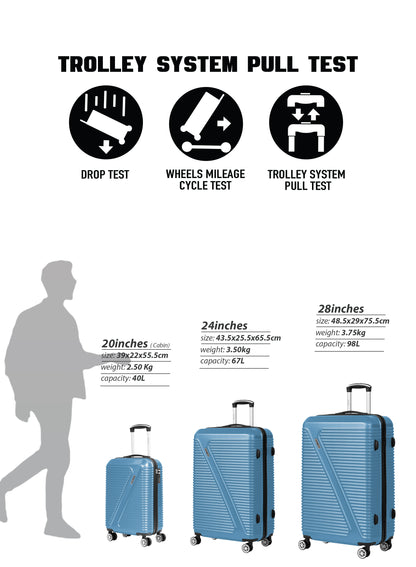 Parajohn Aeris 3-Piece Set ABS+PC Luggage Set Lightweight Small 10KG, Medium 20KG & Large 30KG 8 Wheels Trolley Hardsided Travel Suitcase