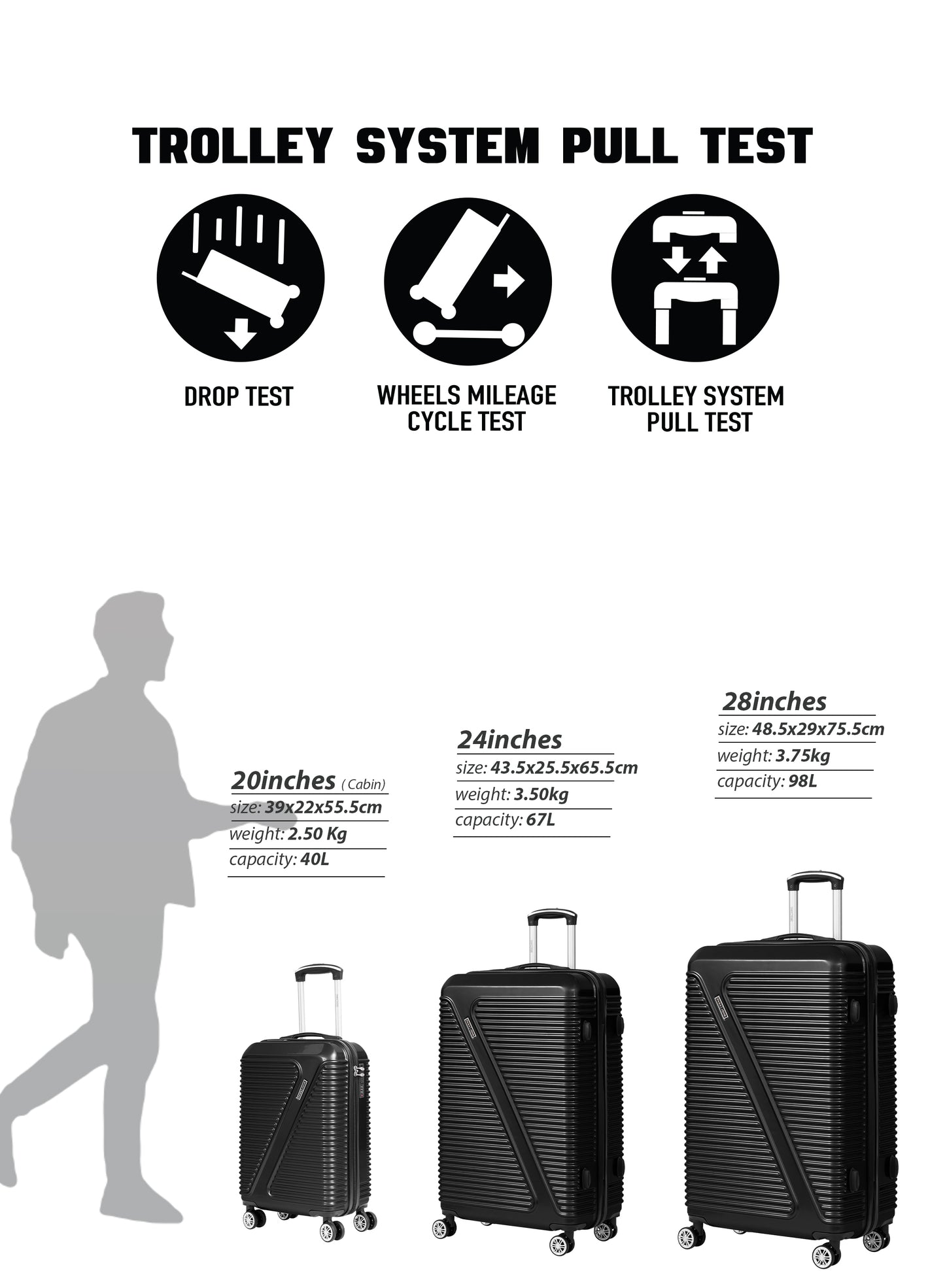 Parajohn Aeris 3-Piece Set ABS+PC Luggage Set Lightweight Small 10KG, Medium 20KG & Large 30KG 8 Wheels Trolley Hardsided Travel Suitcase