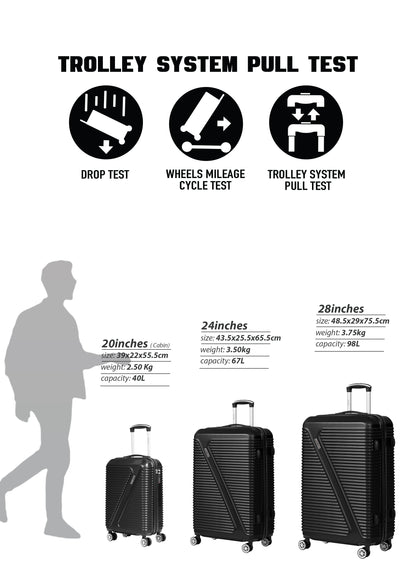 Parajohn Aeris 3-Piece Set ABS+PC Luggage Set Lightweight Small 10KG, Medium 20KG & Large 30KG 8 Wheels Trolley Hardsided Travel Suitcase