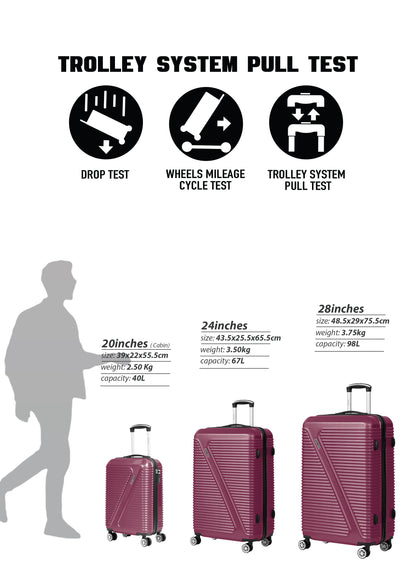 Parajohn Aeris 3-Piece Set ABS+PC Luggage Set Lightweight Small 10KG, Medium 20KG & Large 30KG 8 Wheels Trolley Hardsided Travel Suitcase