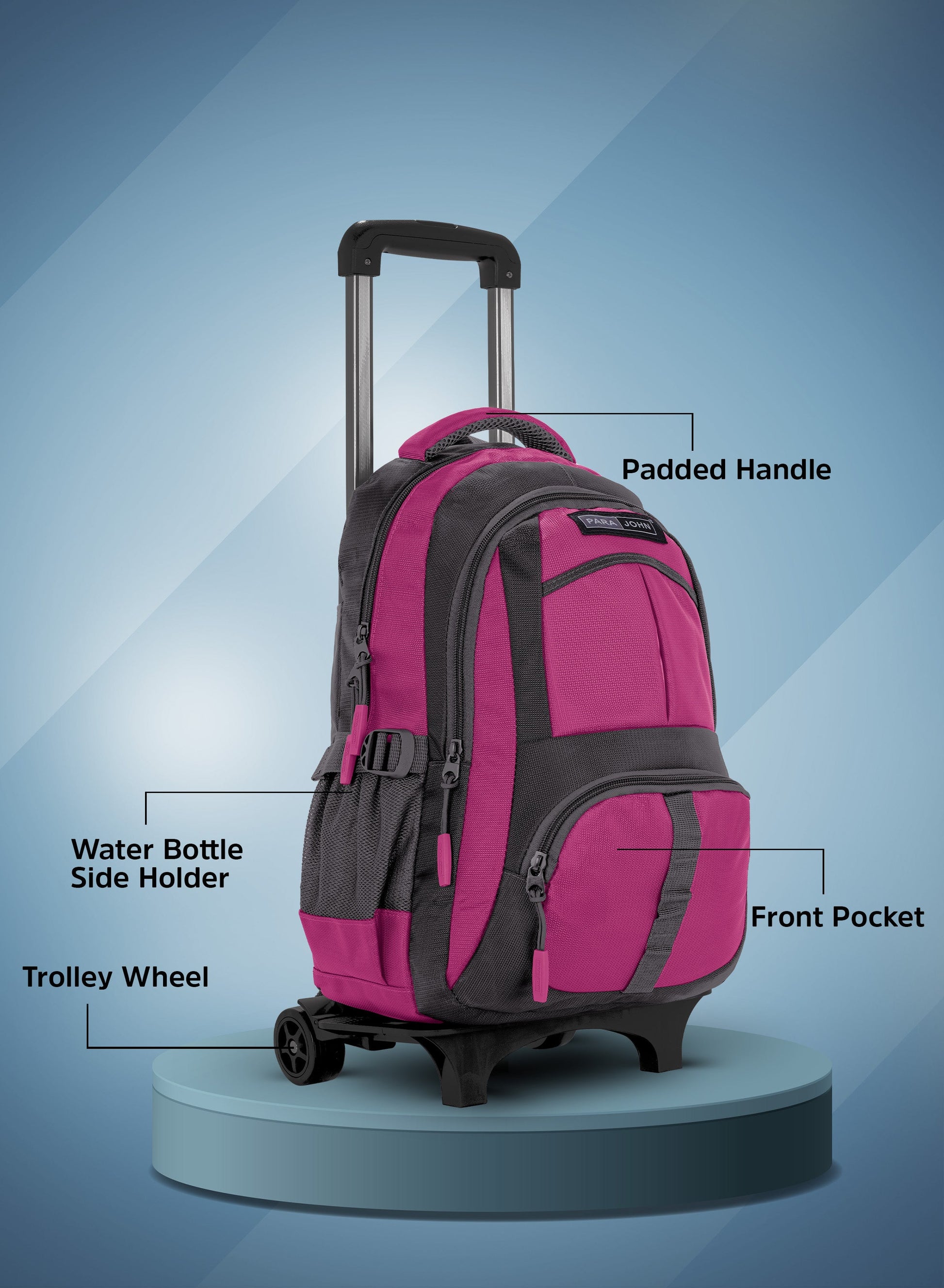 Parajohn Trolley Backpack with Wheels – Rolling School & Travel Backpack with Telescopic Handle, Heavy Duty Wheels & Multiple Compartments (16”, 18”, 20”)  PARAJOHN UAE