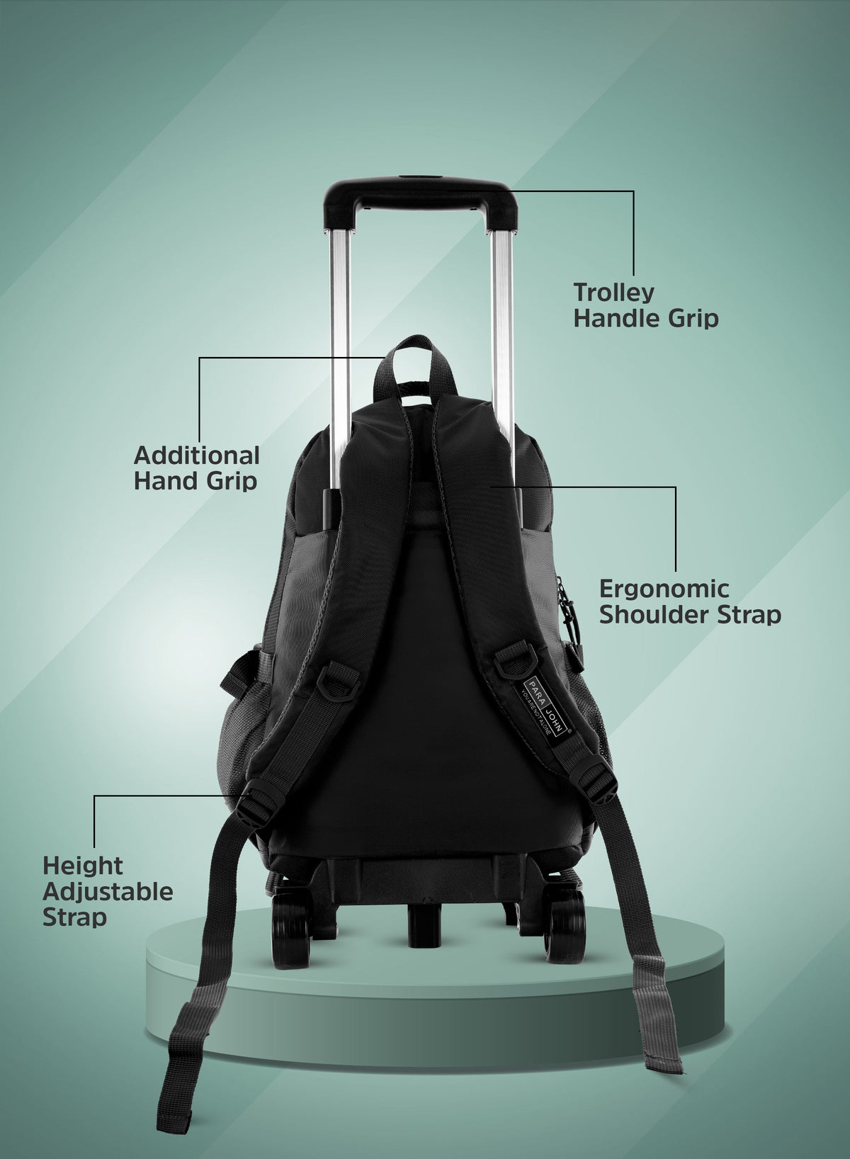 Parajohn Trolley Backpack with Wheels – Rolling School & Travel Backpack with Telescopic Handle, Heavy Duty Wheels & Multiple Compartments (16”, 18”, 20”)  PARAJOHN UAE