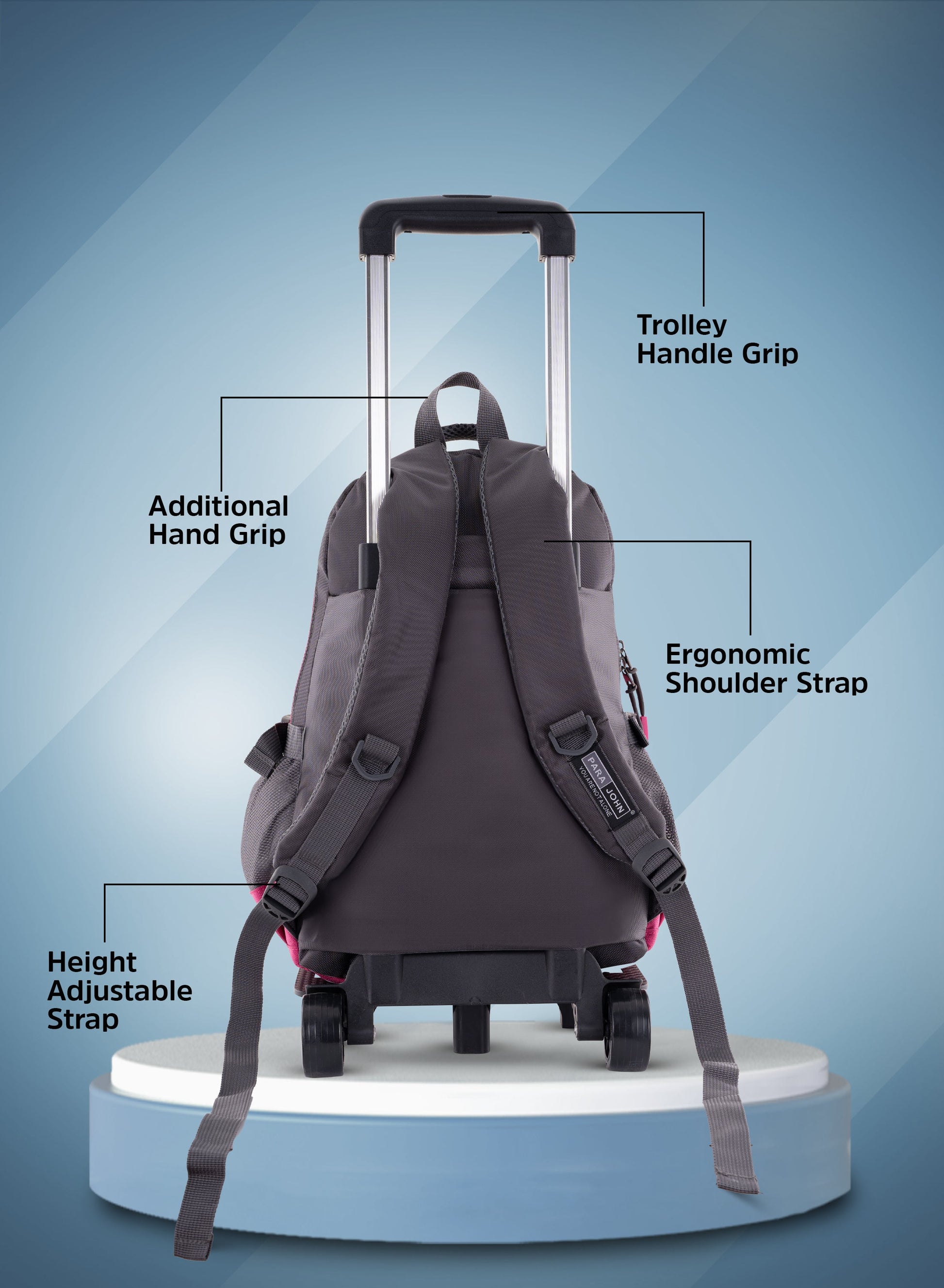 Parajohn Trolley Backpack with Wheels – Rolling School & Travel Backpack with Telescopic Handle, Heavy Duty Wheels & Multiple Compartments (16”, 18”, 20”)  PARAJOHN UAE