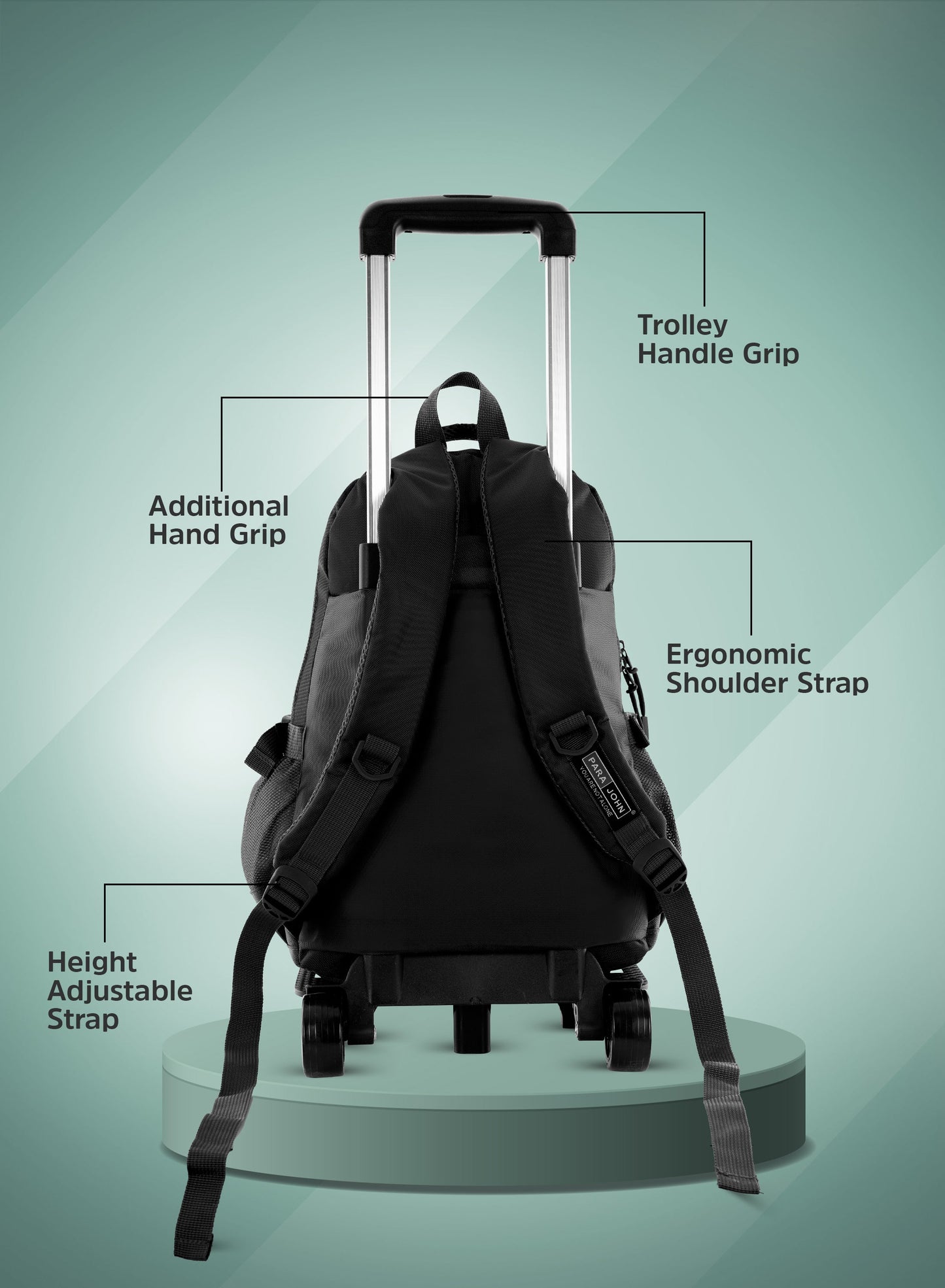 Parajohn Trolley Backpack with Wheels – Rolling School & Travel Backpack with Telescopic Handle, Heavy Duty Wheels & Multiple Compartments (16”, 18”, 20”)  PARAJOHN UAE
