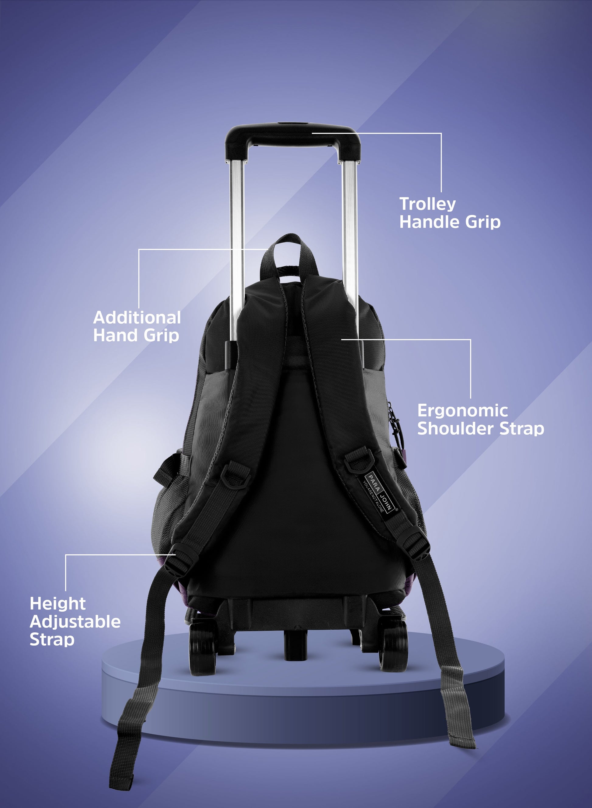 Parajohn Trolley Backpack with Wheels – Rolling School & Travel Backpack with Telescopic Handle, Heavy Duty Wheels & Multiple Compartments (16”, 18”, 20”)  PARAJOHN UAE