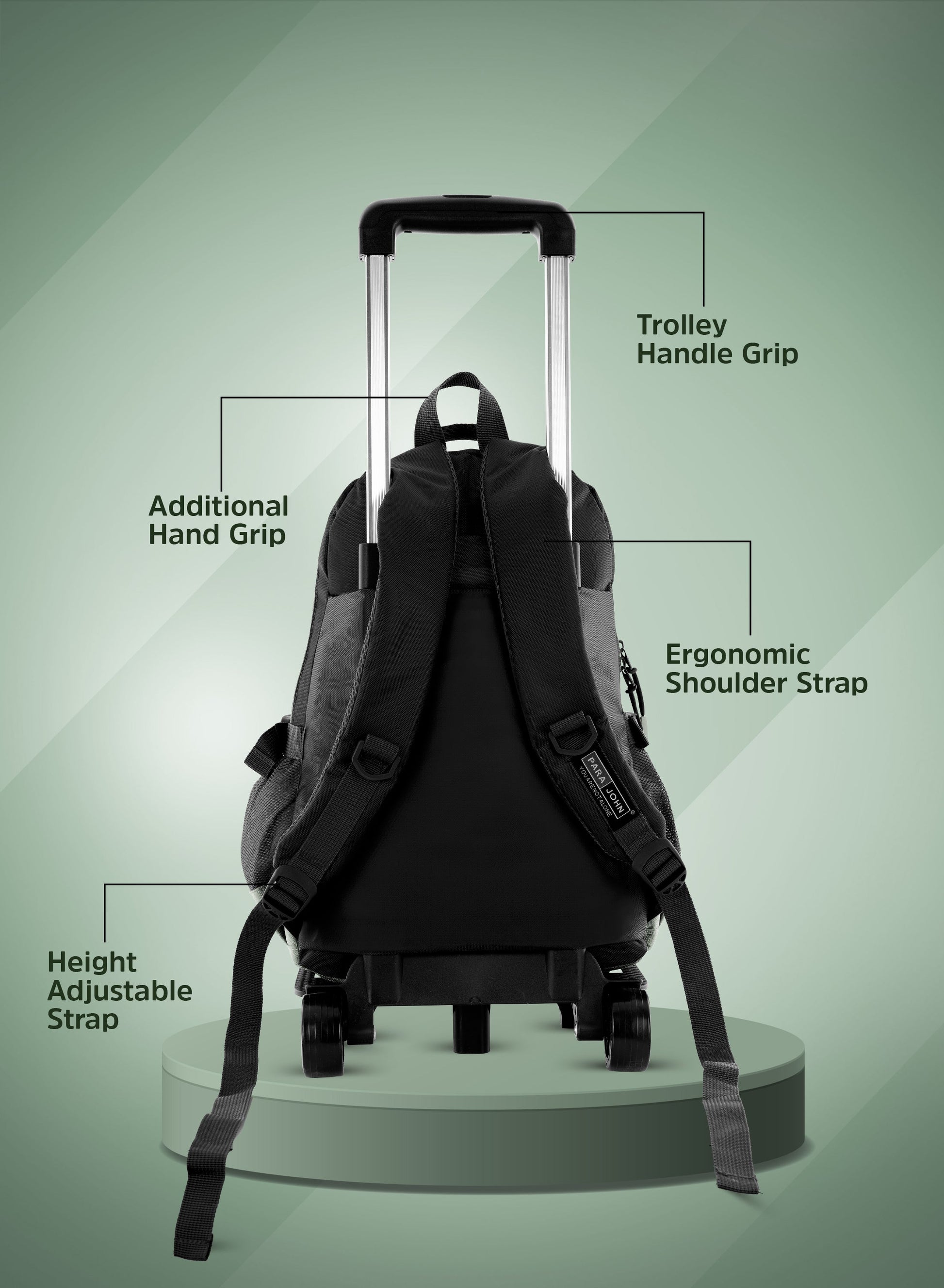 Parajohn Trolley Backpack with Wheels – Rolling School & Travel Backpack with Telescopic Handle, Heavy Duty Wheels & Multiple Compartments (16”, 18”, 20”)  PARAJOHN UAE