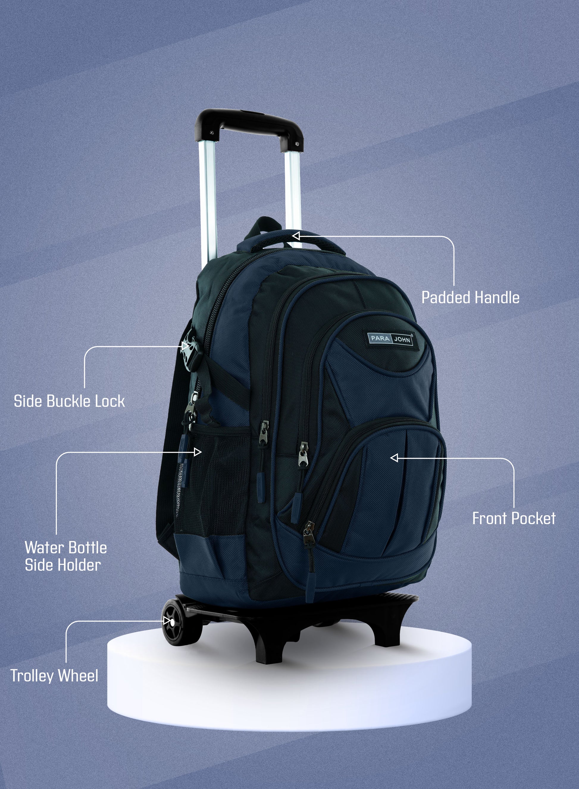 Parajohn Trolley Backpack – 18” Rolling School Bag with Wheels & Telescopic Handle  PARAJOHN UAE