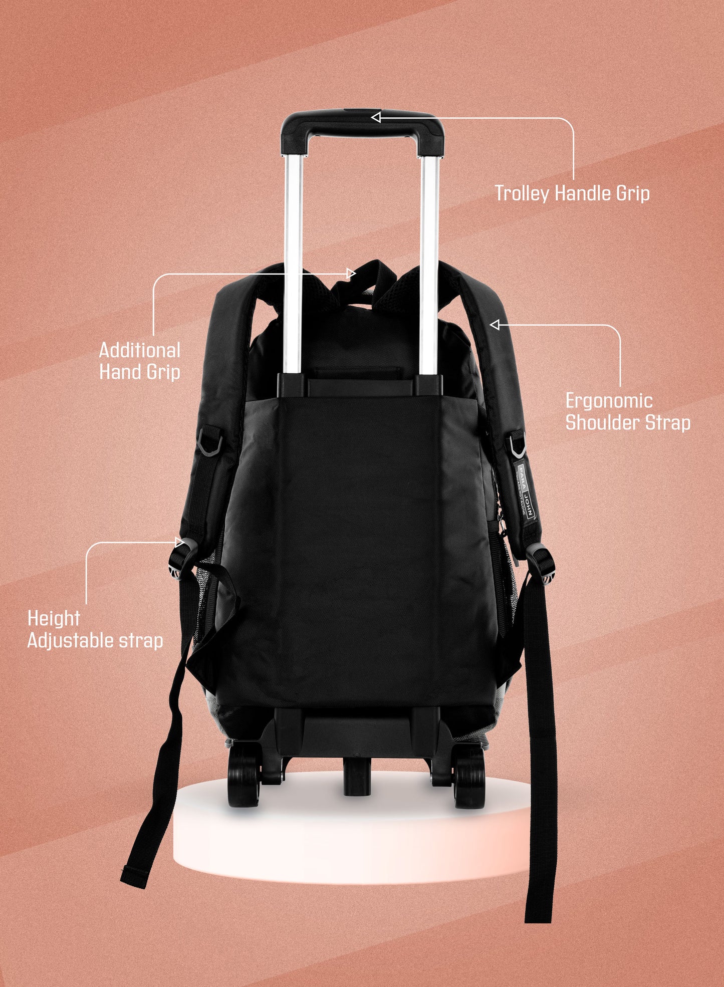 Parajohn Trolley Backpack – 18” Rolling School Bag with Wheels & Telescopic Handle  PARAJOHN UAE