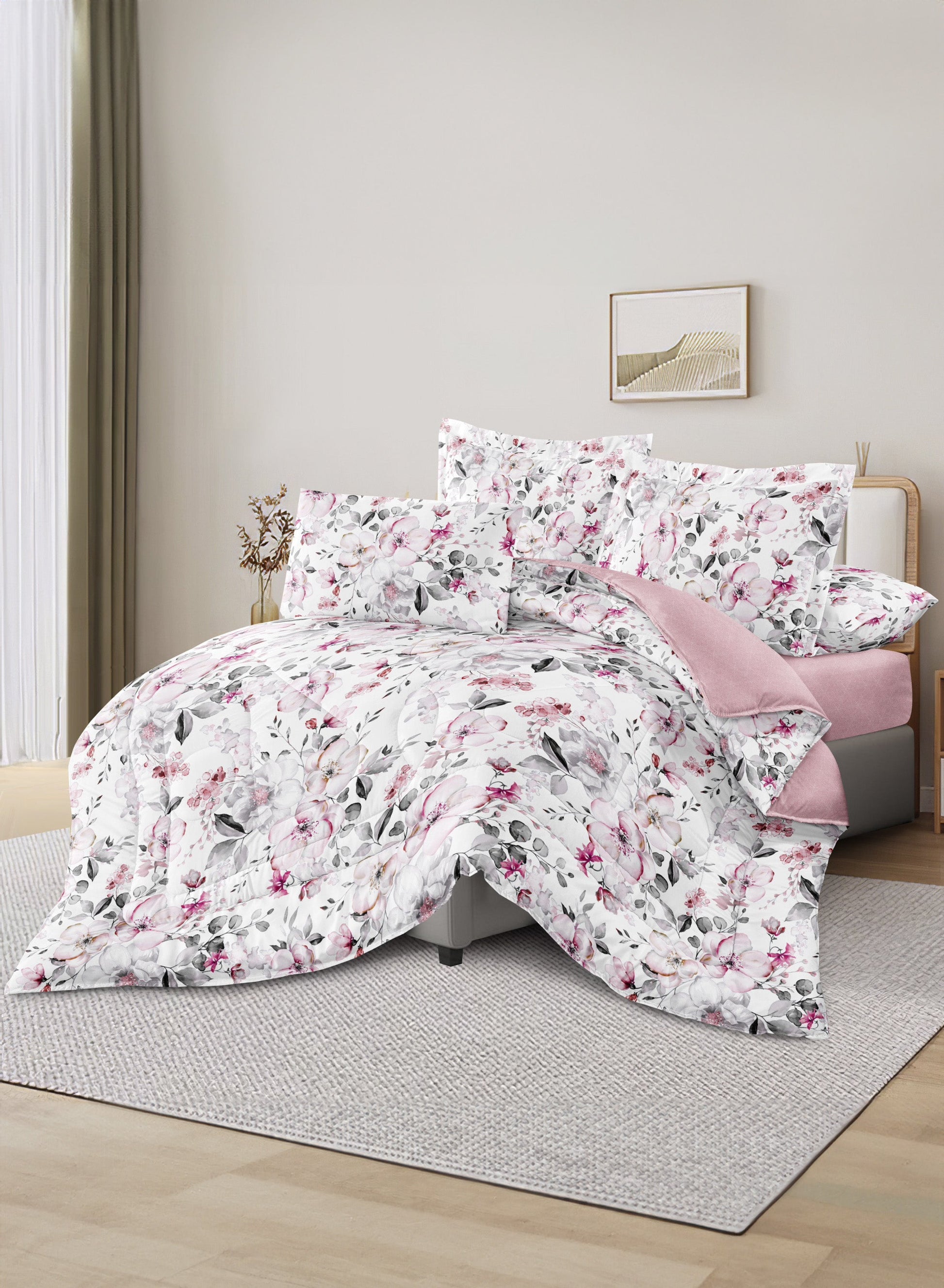 Parajohn Parry Life 4-Piece Microfiber Comforter Set – Ultra Soft Bedding Set with Fitted Sheet, Pillow Cases & Cushion (Breathable, Lightweight)  PARAJOHN UAE