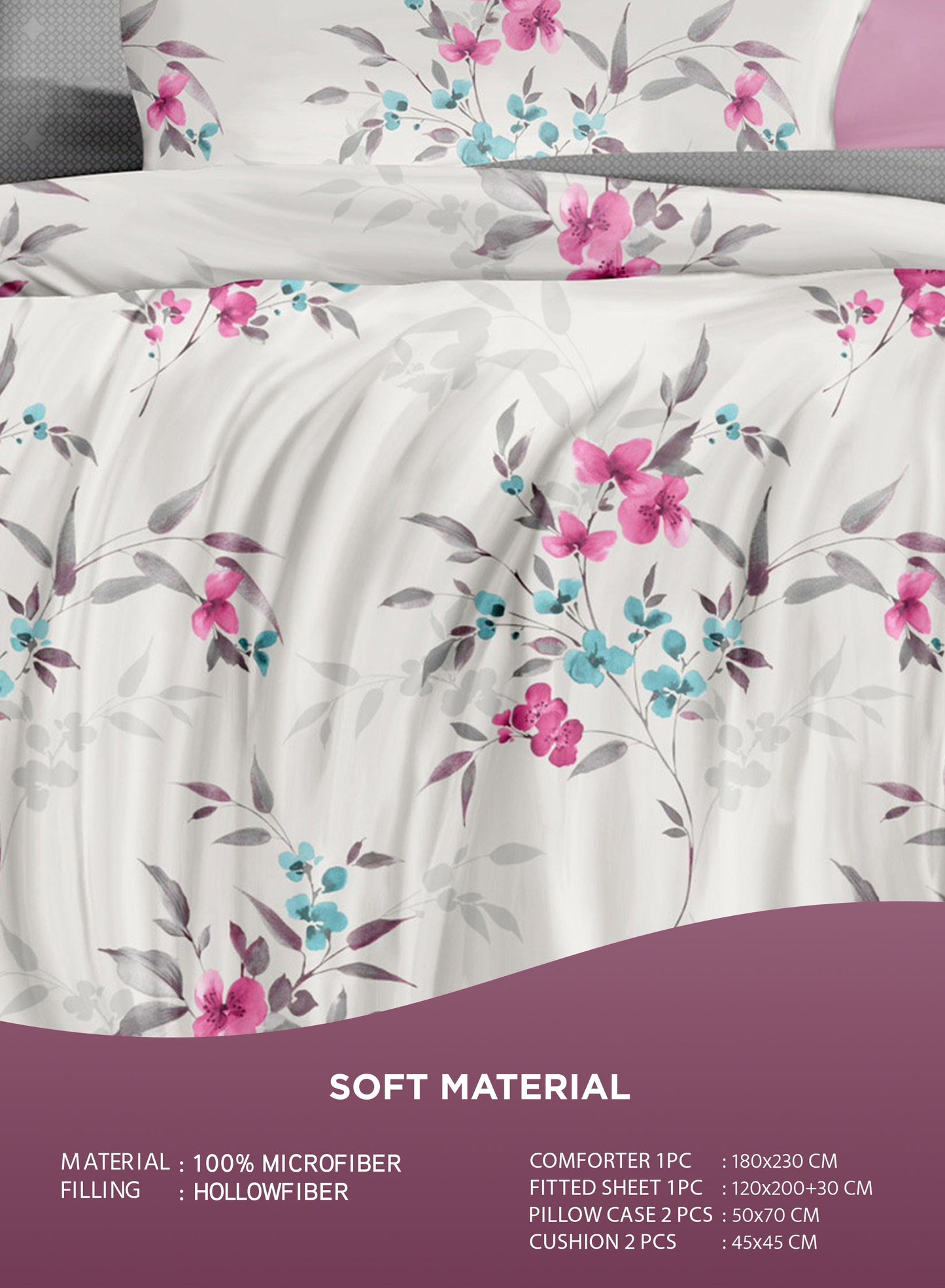 Parajohn Parry Life 4-Piece Microfiber Comforter Set – Ultra Soft Bedding Set with Fitted Sheet, Pillow Cases & Cushion (Breathable, Lightweight)  PARAJOHN UAE