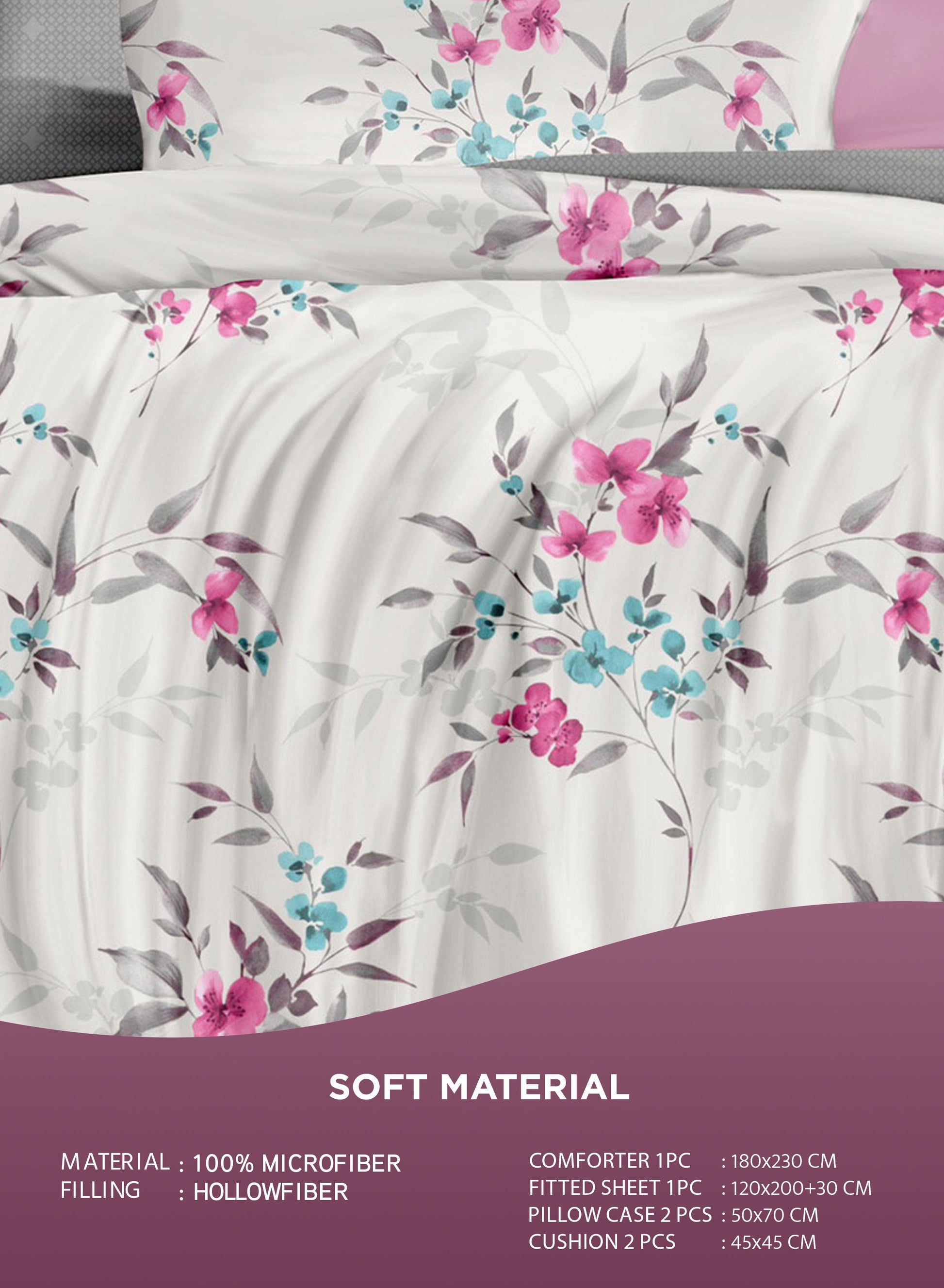 Parajohn Parry Life 4-Piece Microfiber Comforter Set – Ultra Soft Bedding Set with Fitted Sheet, Pillow Cases & Cushion (Breathable, Lightweight)  PARAJOHN UAE