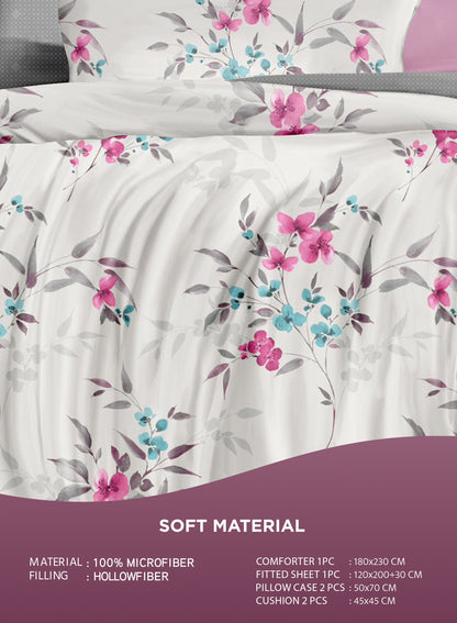 Parajohn Parry Life 4-Piece Microfiber Comforter Set – Ultra Soft Bedding Set with Fitted Sheet, Pillow Cases & Cushion (Breathable, Lightweight)  PARAJOHN UAE