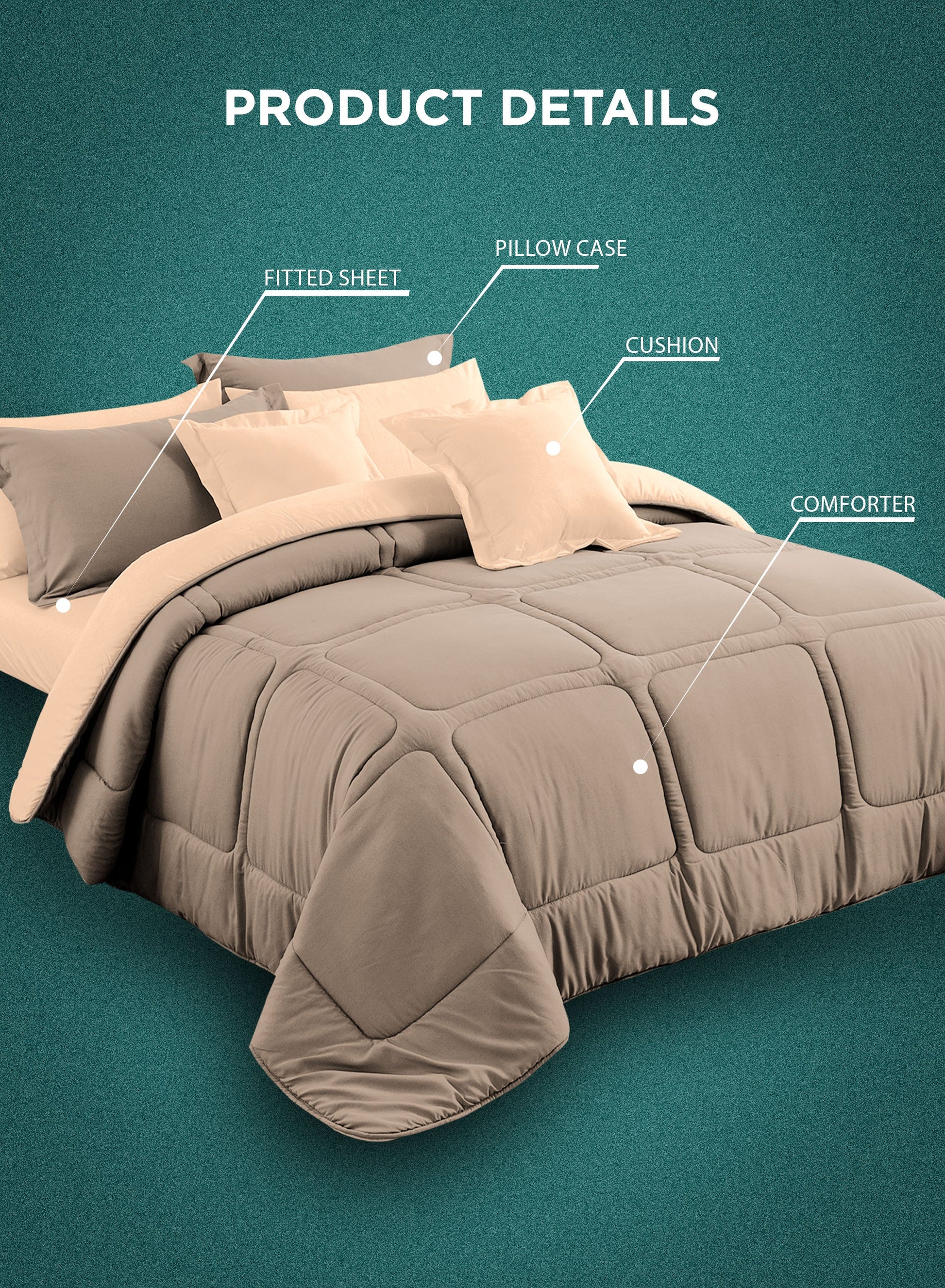 Parajohn Parry Life 6PCS Microfiber Comforter Set – Ultra Soft Bedding Set with Fitted Sheet, Pillow Cases & Cushions (Breathable, Lightweight)  PARAJOHN UAE