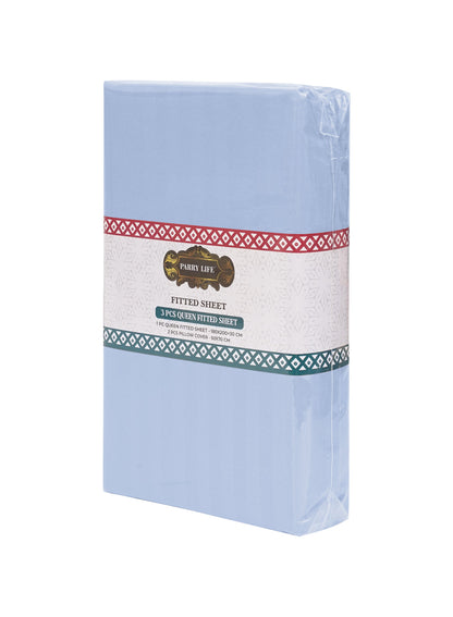 Parajohn Parrylife 3-Piece Queen Fitted Sheet Set – Soft Striped Design with 2 Pillow Covers (180x200+30 cm)  PARAJOHN UAE