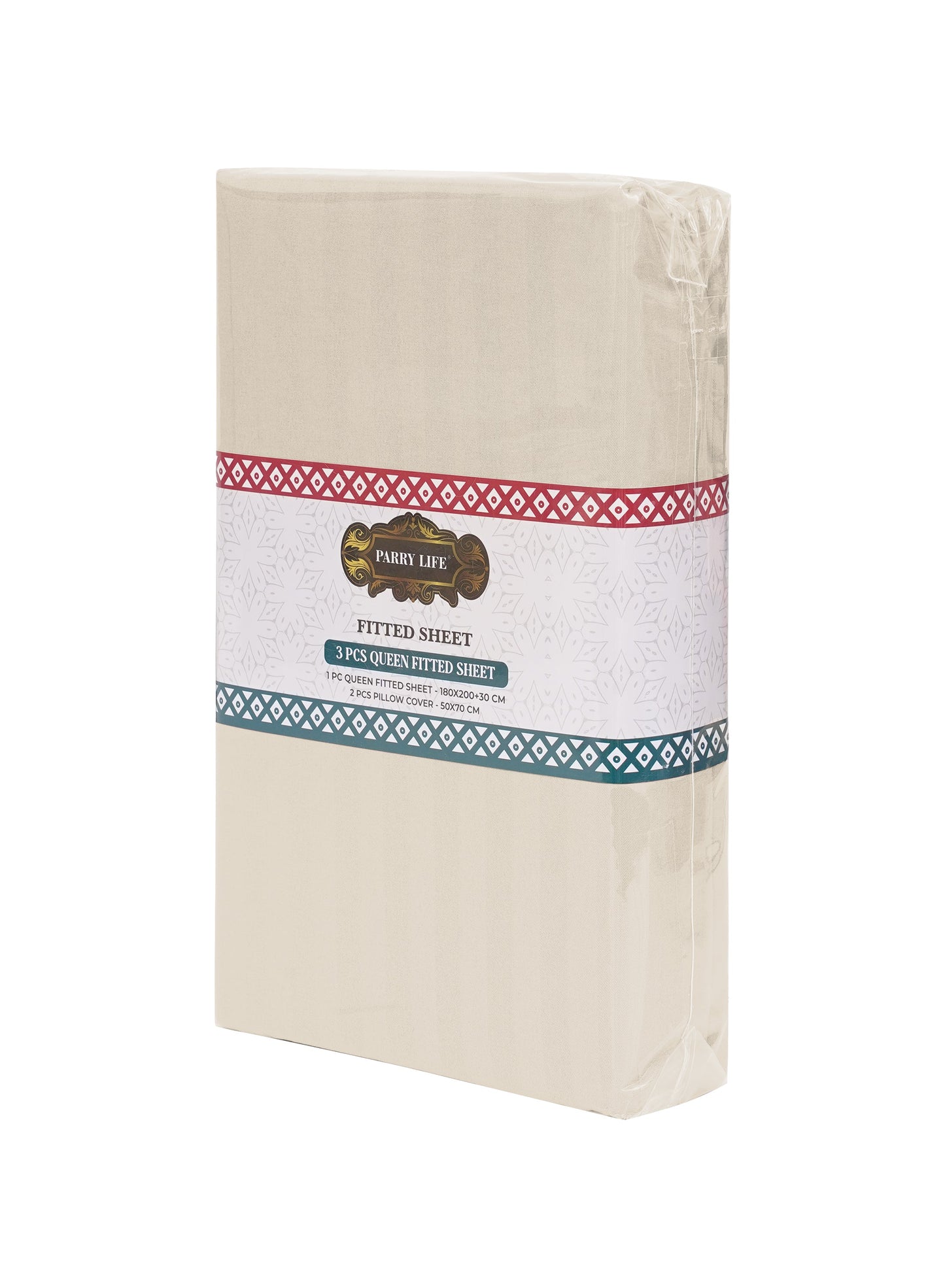 Parajohn Parrylife 3-Piece Queen Fitted Sheet Set – Soft Striped Design with 2 Pillow Covers (180x200+30 cm)  PARAJOHN UAE