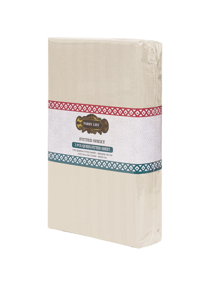 Parajohn Parrylife 3-Piece Queen Fitted Sheet Set – Soft Striped Design with 2 Pillow Covers (180x200+30 cm)  PARAJOHN UAE