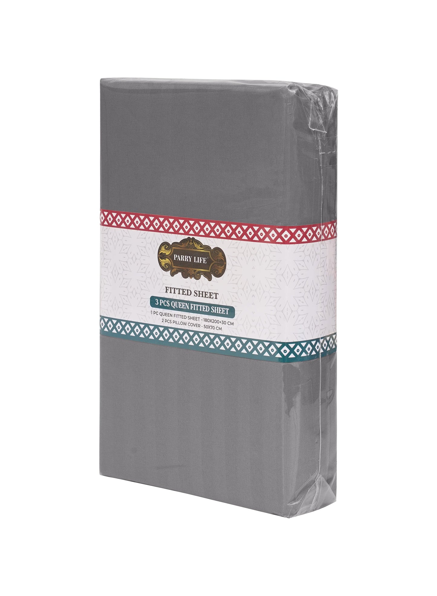 Parajohn Parrylife 3-Piece Queen Fitted Sheet Set – Soft Striped Design with 2 Pillow Covers (180x200+30 cm)  PARAJOHN UAE