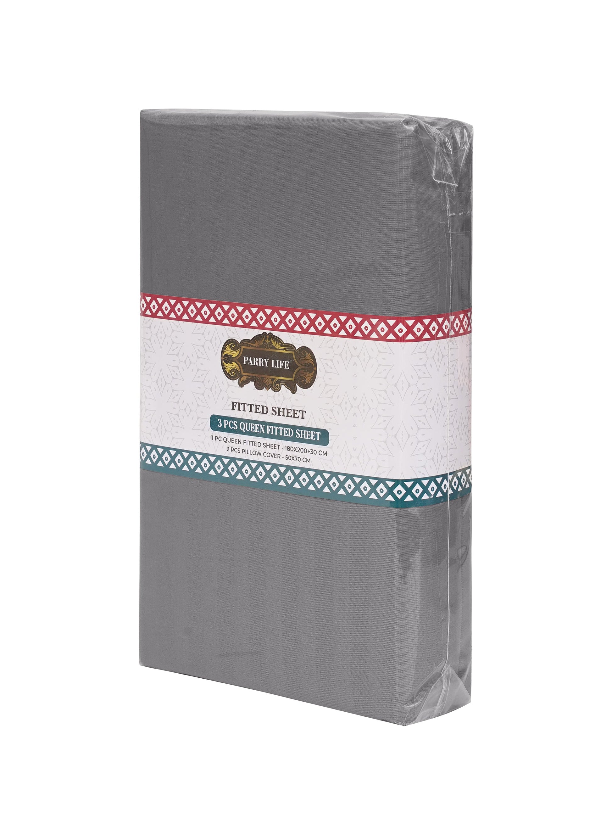 Parajohn Parrylife 3-Piece Queen Fitted Sheet Set – Soft Striped Design with 2 Pillow Covers (180x200+30 cm)  PARAJOHN UAE