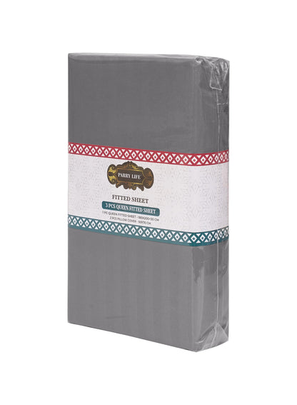 Parajohn Parrylife 3-Piece Queen Fitted Sheet Set – Soft Striped Design with 2 Pillow Covers (180x200+30 cm)  PARAJOHN UAE