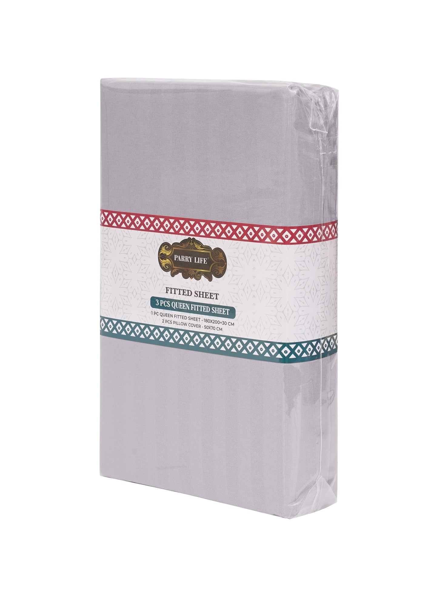 Parajohn Parrylife 3-Piece Queen Fitted Sheet Set – Soft Striped Design with 2 Pillow Covers (180x200+30 cm)  PARAJOHN UAE