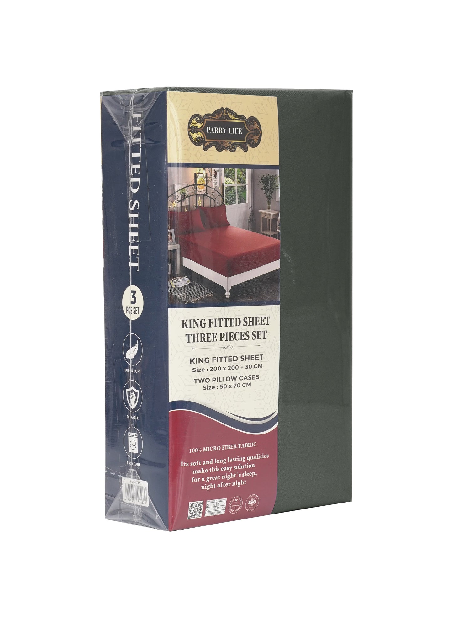 Parajohn Parrylife King Fitted Sheet 90 GSM – Plain Microfiber Soft Bedding (200x200+30 cm)  PARAJOHN UAE
